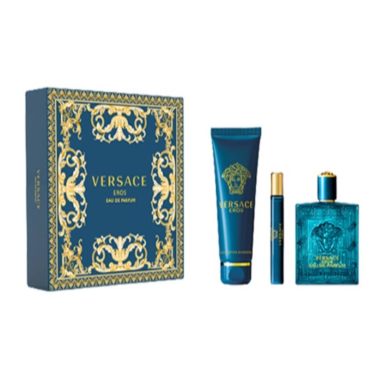 ESTUCHE VERSACE EROS PERFUME 3PZS 100ML PERFUME + 10ML EDP + GEL DE BAÑO