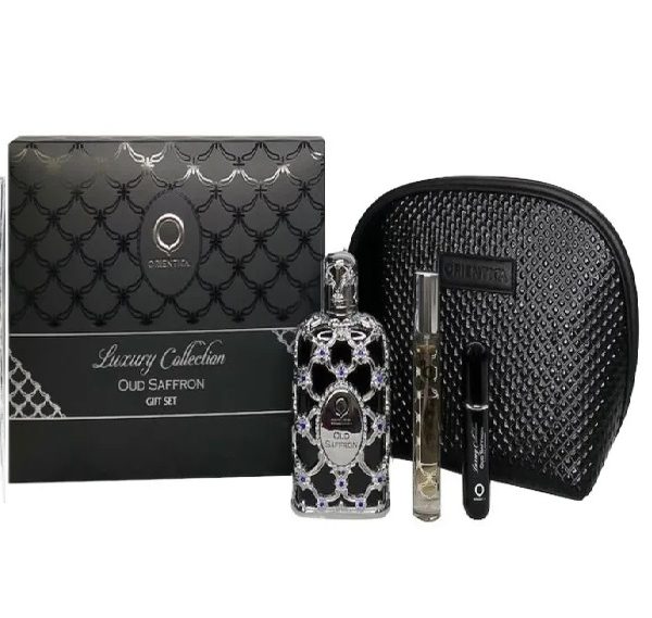 ESTUCHE ORIENTICA OUD SAFFRON UNISEX 4PZS 80ML EDP + 10ML EDP + ATOMIZADOR + COSMETIQUERA